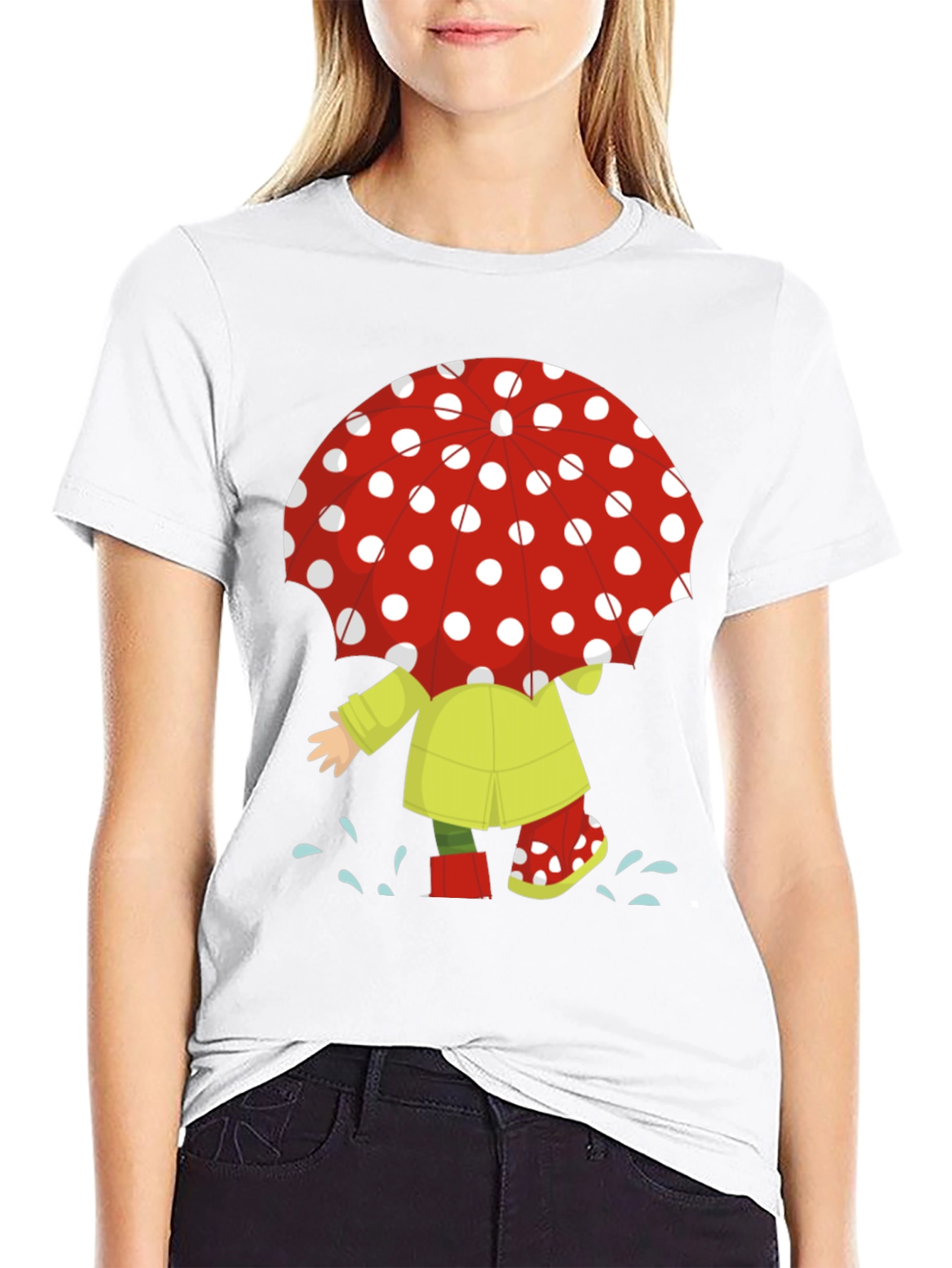 Rainy Day Fun T-Shirt: Cartoon Umbrella & Raincoat