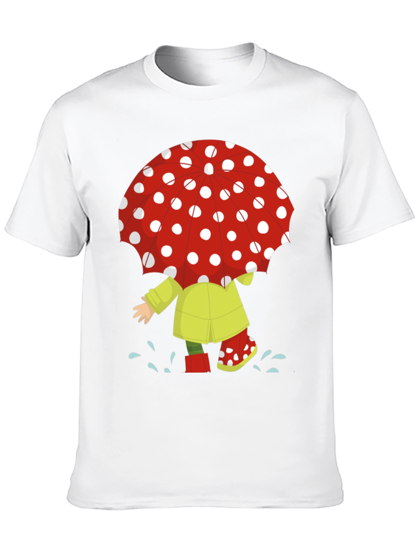Rainy Day Fun T-Shirt: Cartoon Umbrella & Raincoat