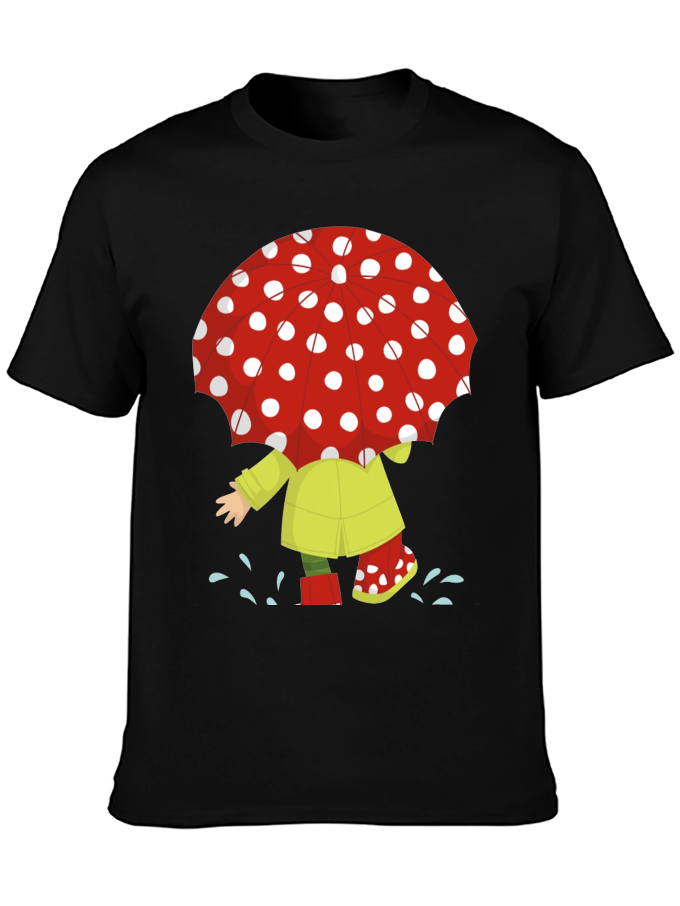 Rainy Day Fun T-Shirt: Cartoon Umbrella & Raincoat