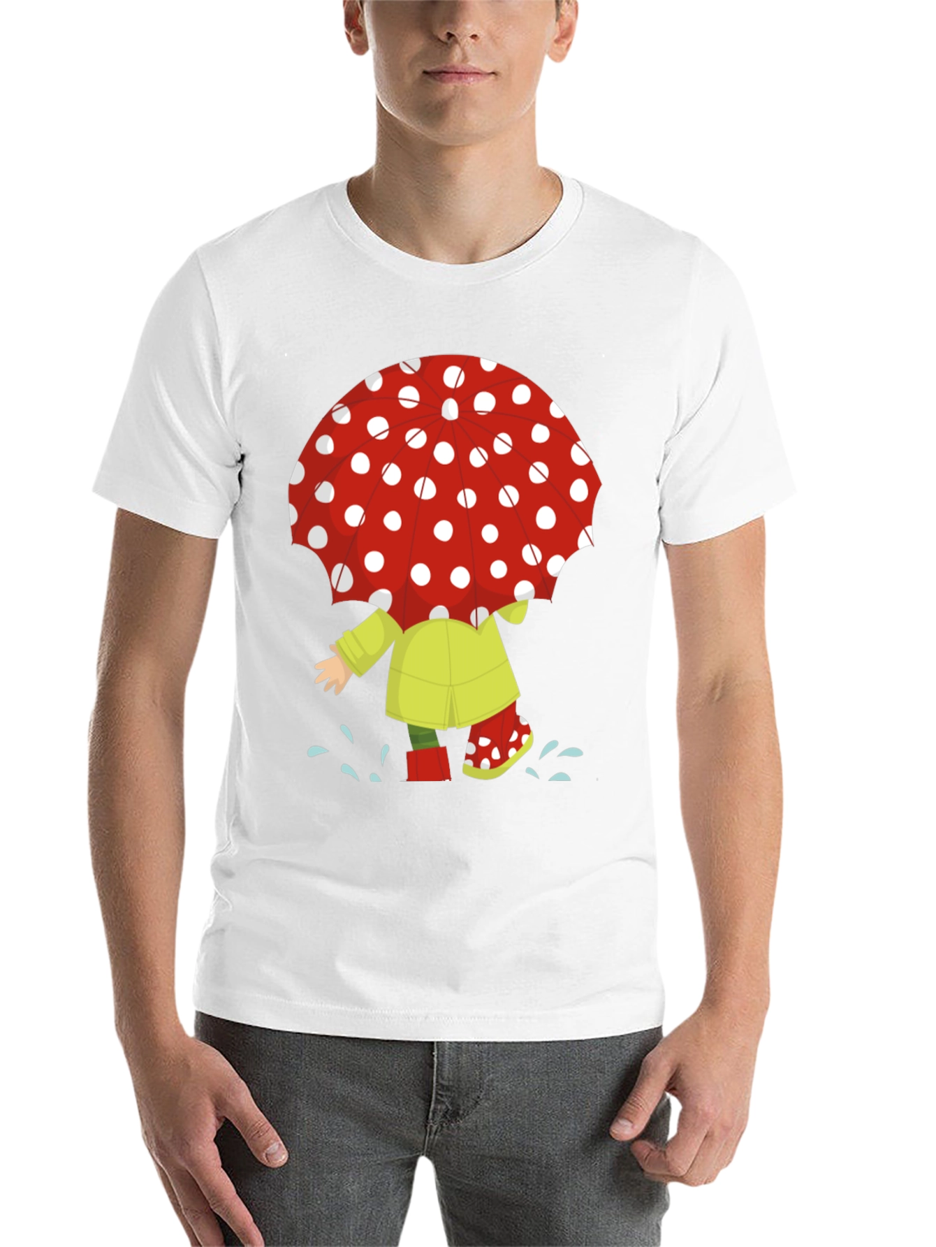 Rainy Day Fun T-Shirt: Cartoon Umbrella & Raincoat