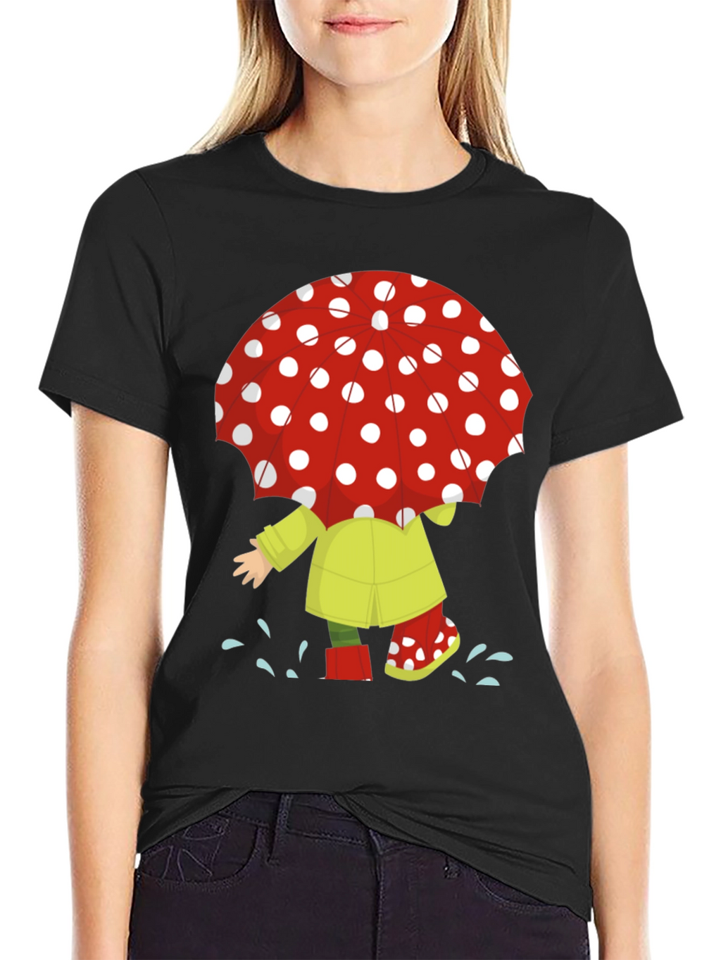Rainy Day Fun T-Shirt: Cartoon Umbrella & Raincoat