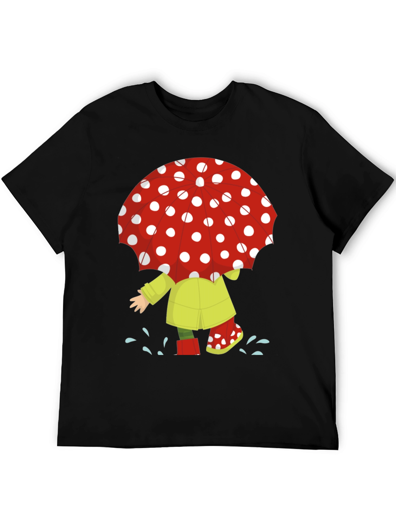 Rainy Day Fun T-Shirt: Cartoon Umbrella & Raincoat