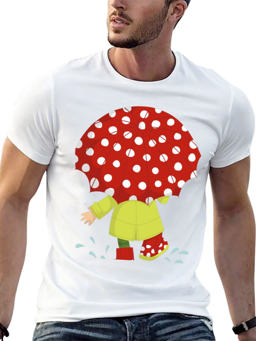 Rainy Day Fun T-Shirt: Cartoon Umbrella & Raincoat