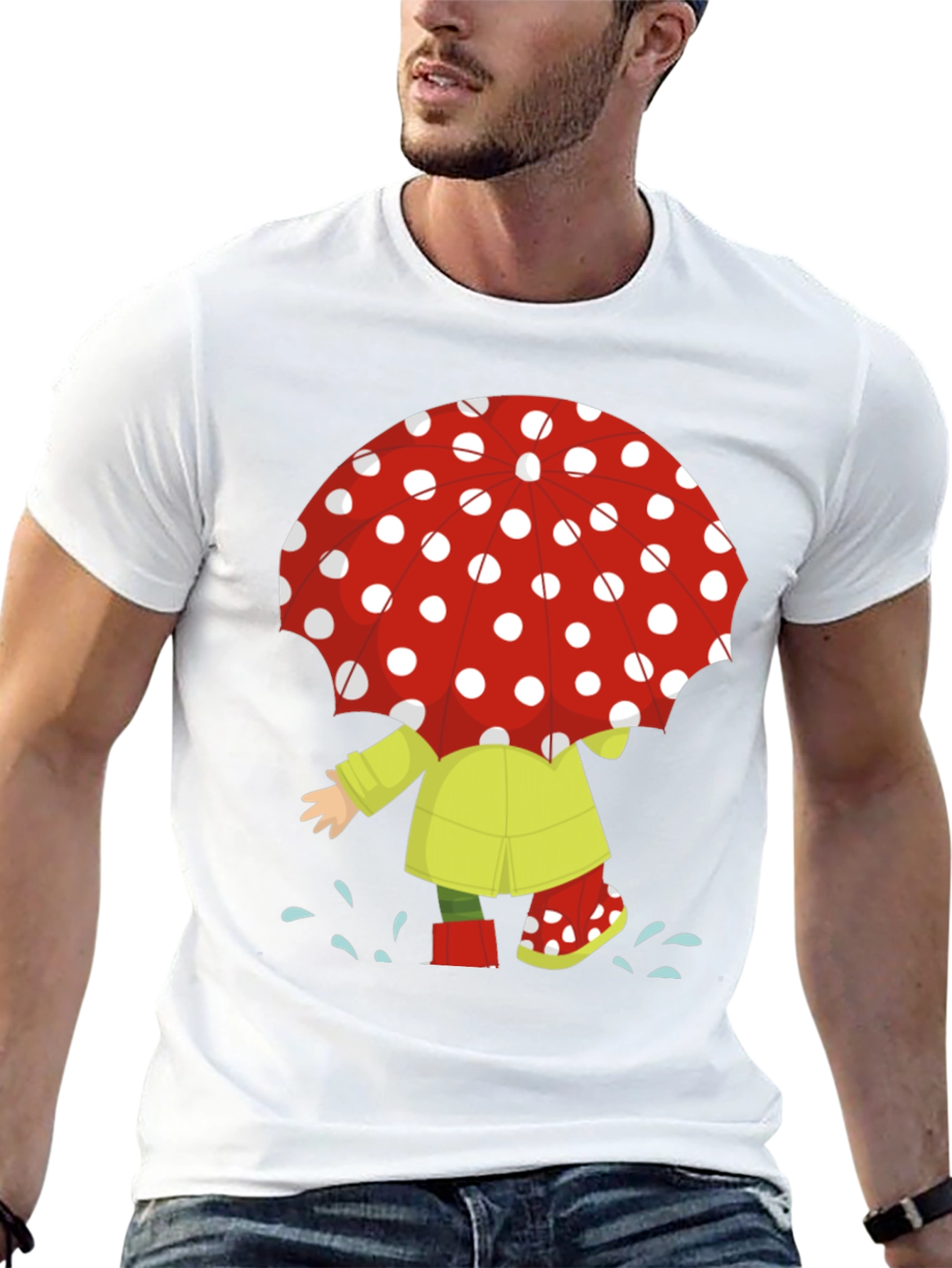 Rainy Day Fun T-Shirt: Cartoon Umbrella & Raincoat