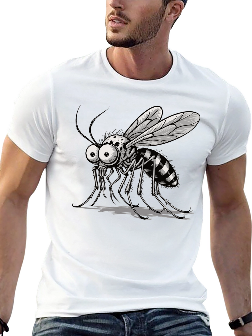 Cartoon Mosquito Graphic Tee - Mens Black T-Shirt