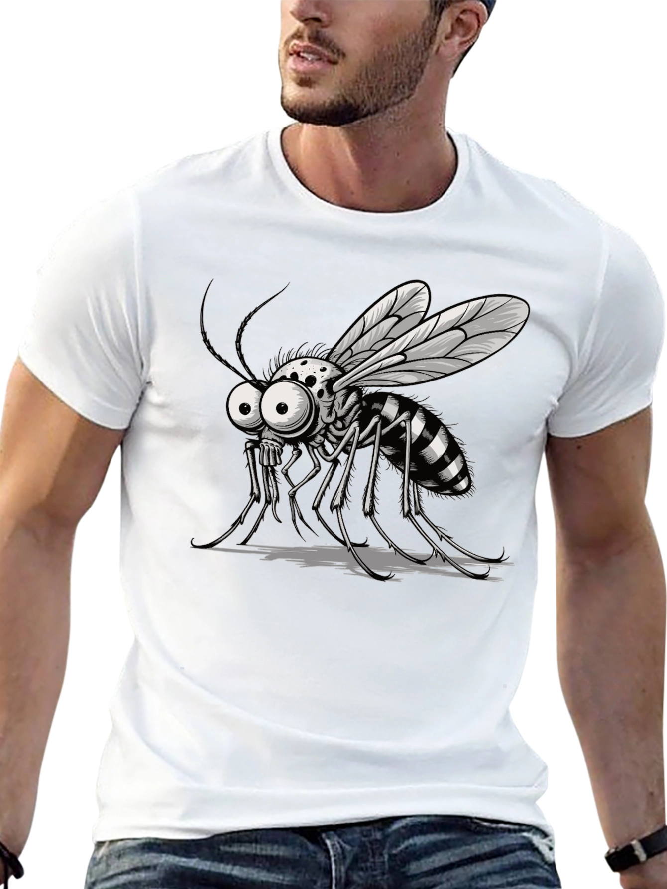 Cartoon Mosquito Graphic Tee - Mens Black T-Shirt