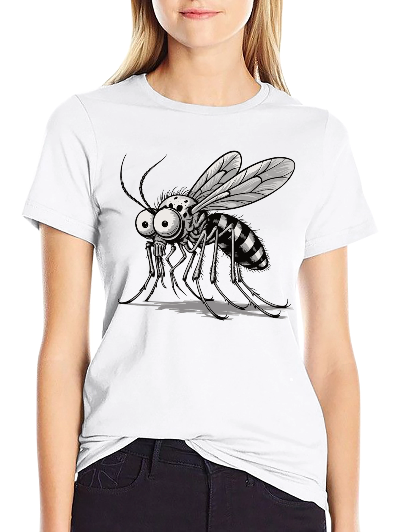 Cartoon Mosquito Graphic Tee - Mens Black T-Shirt