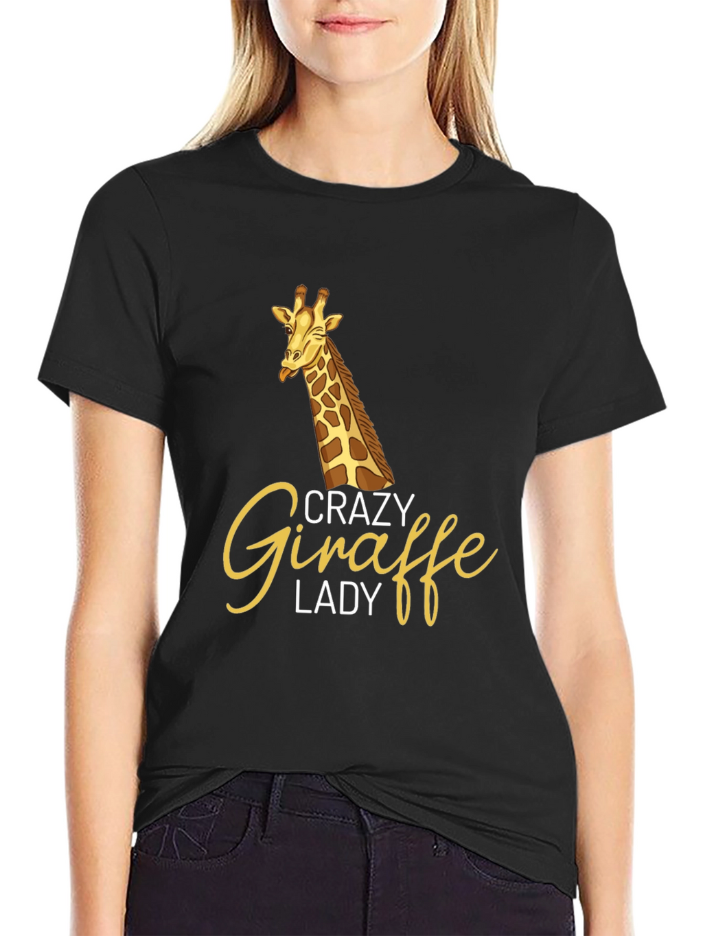 Crazy Giraffe Lady Black Graphic Tee