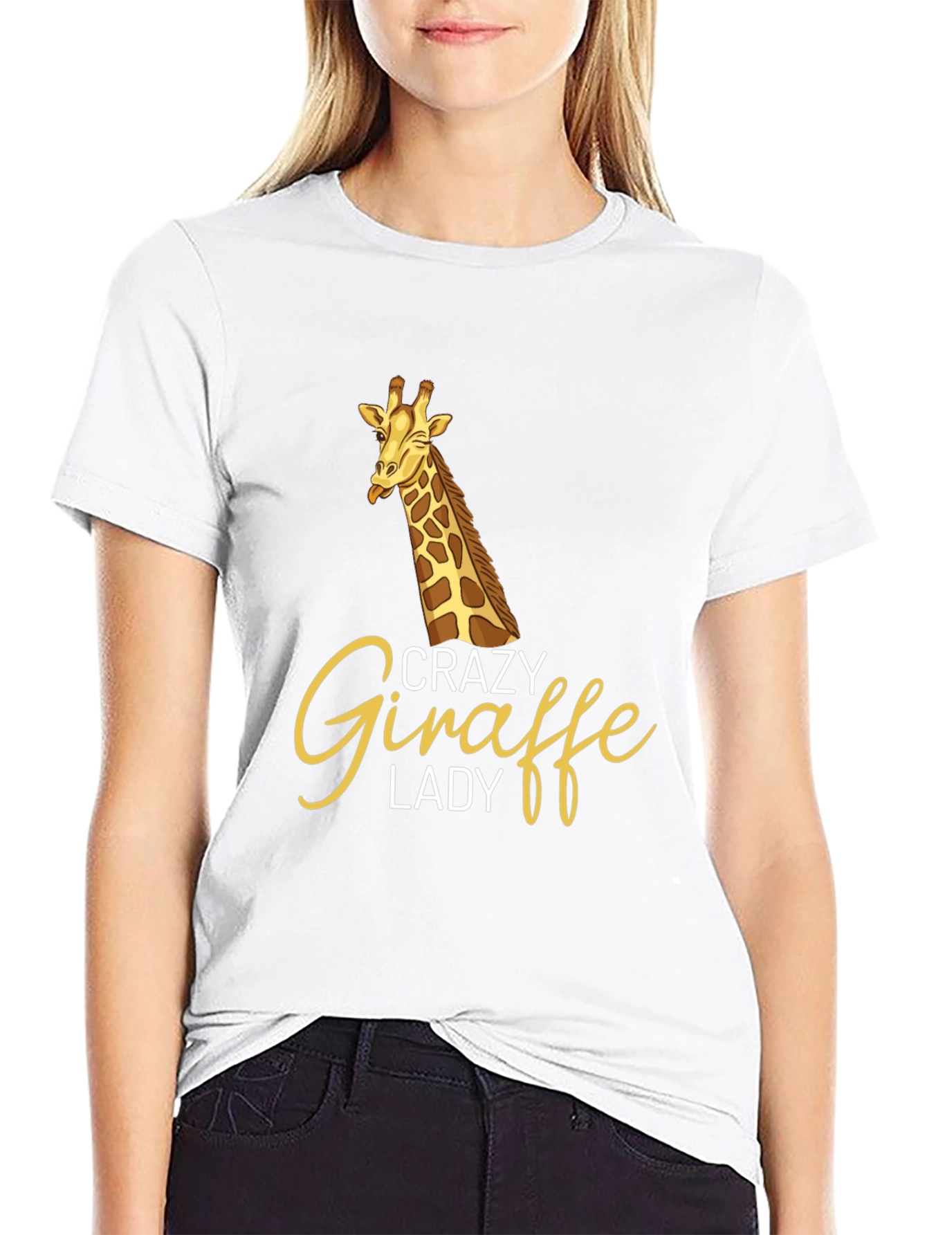 Crazy Giraffe Lady Black Graphic Tee
