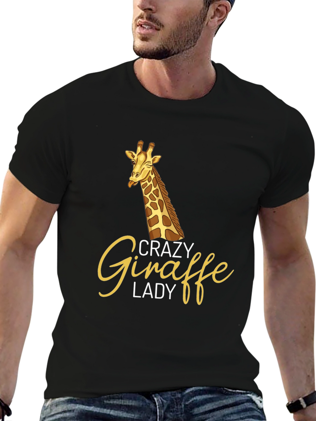 Crazy Giraffe Lady Black Graphic Tee