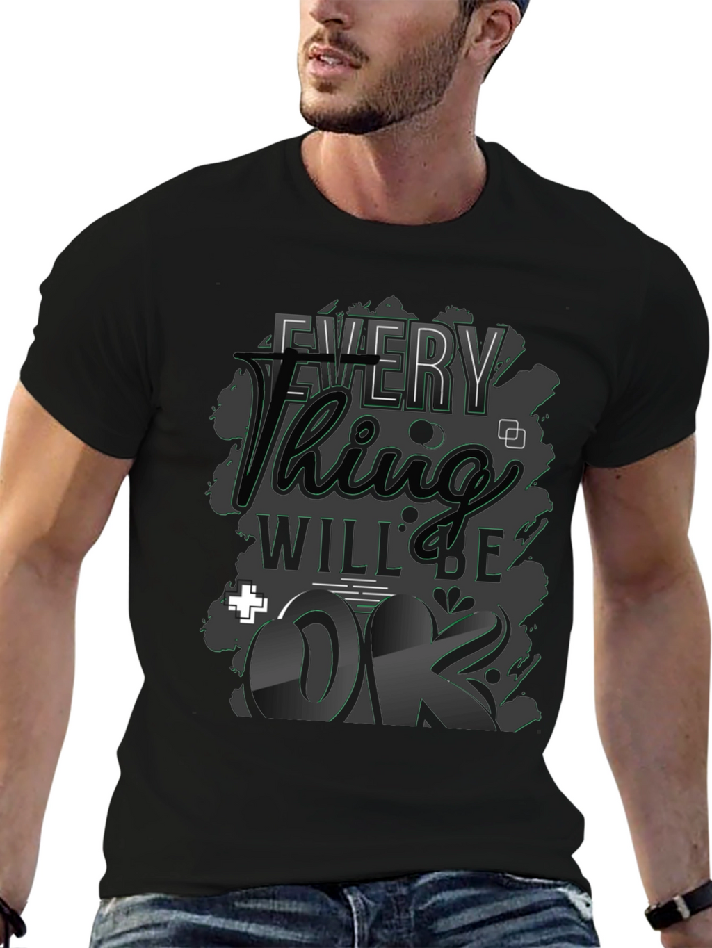 Everything Will Be OK Black Graphic T-Shirt