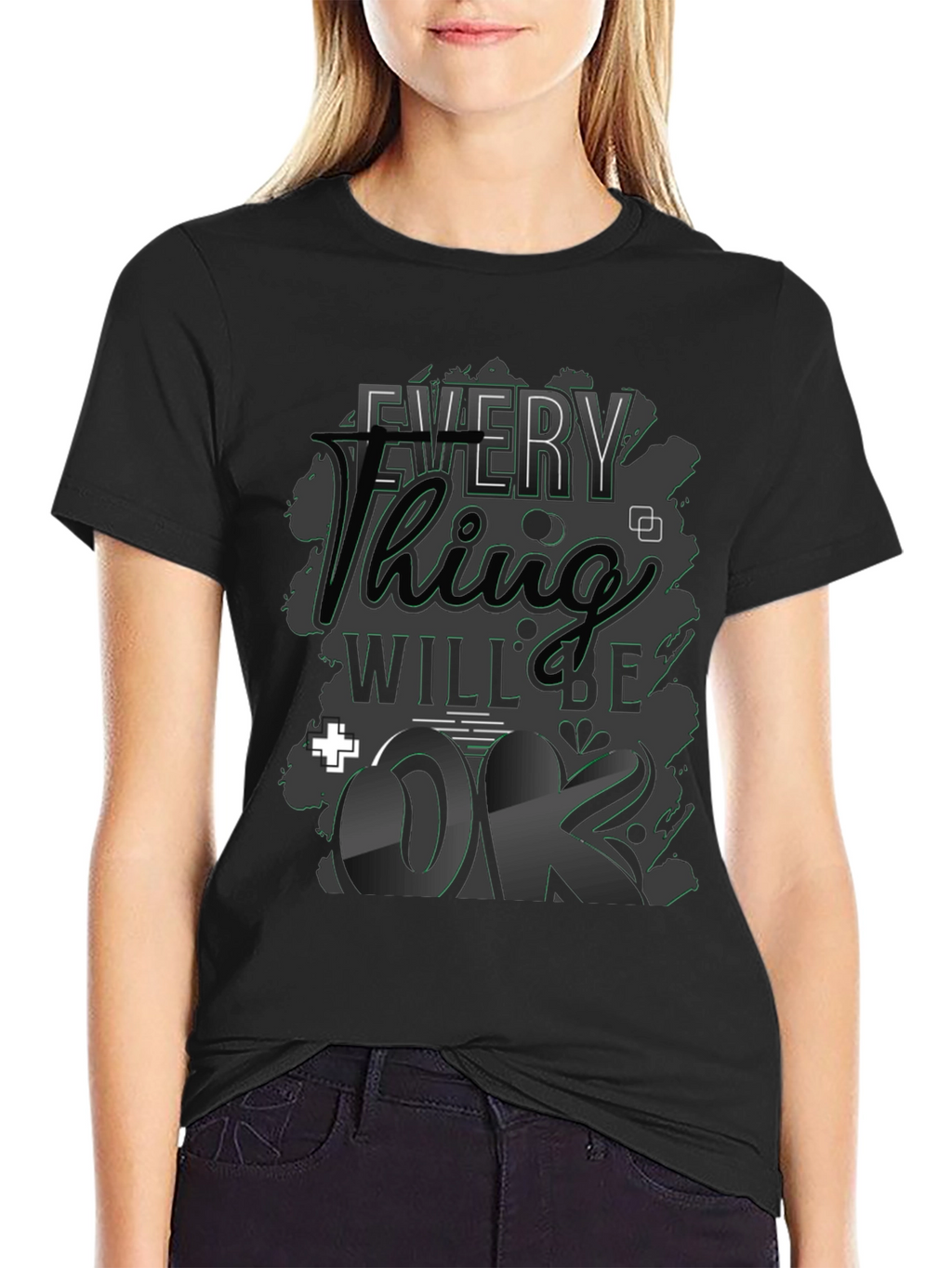 Everything Will Be OK Black Graphic T-Shirt