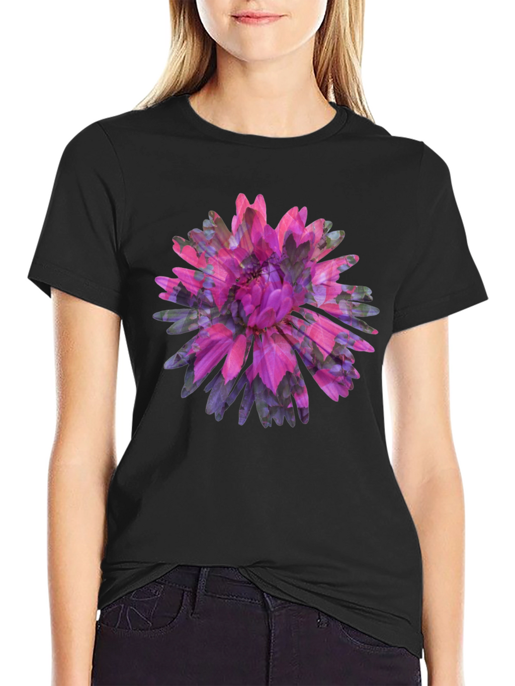 Floral Print Black Tee