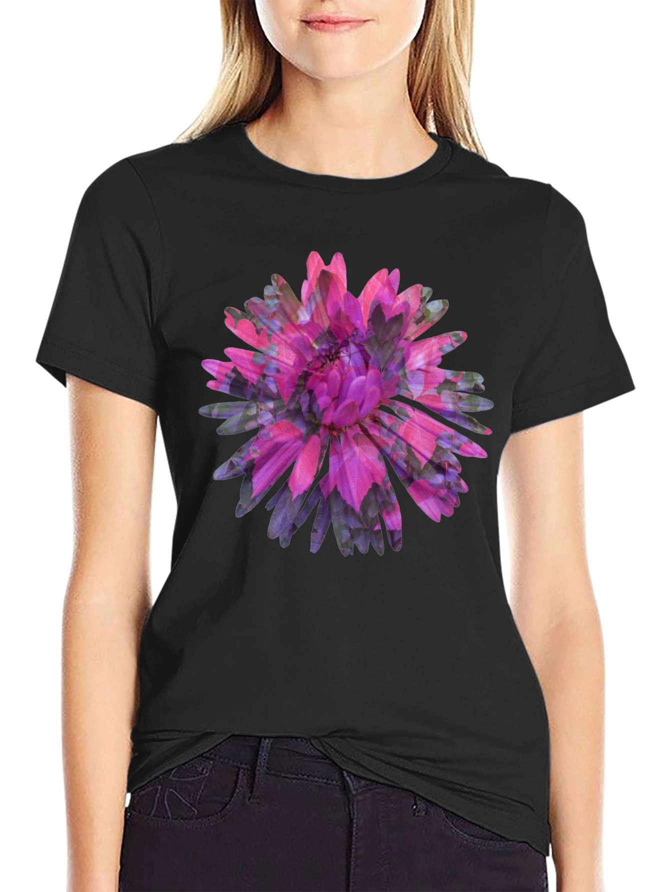Floral Print Black Tee