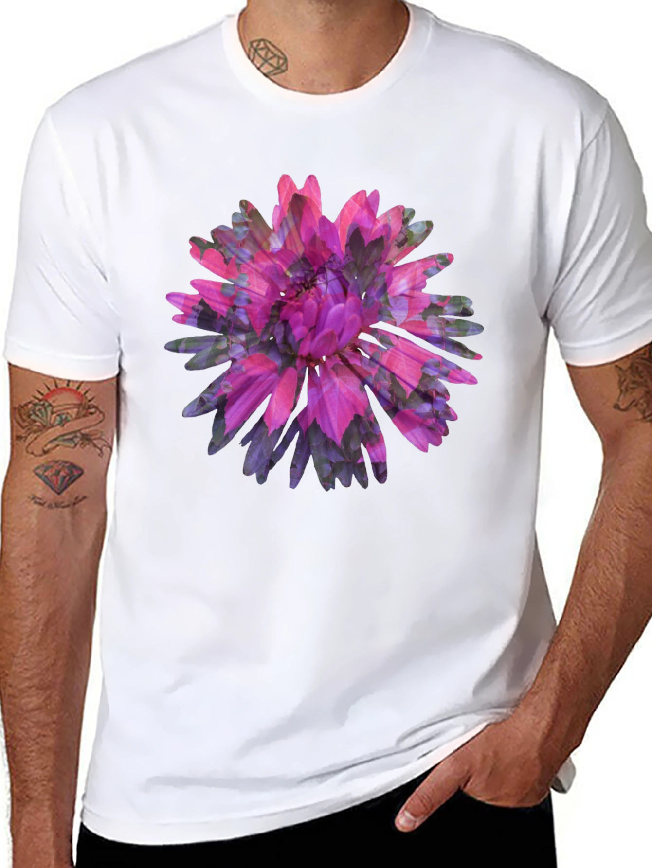 Floral Print Black Tee