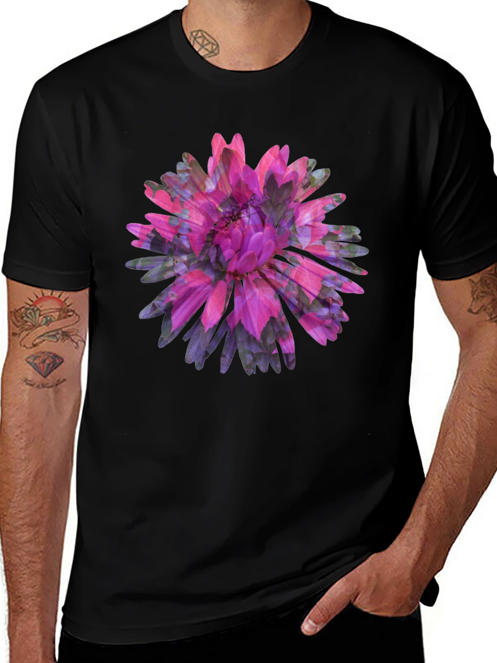 Floral Print Black Tee