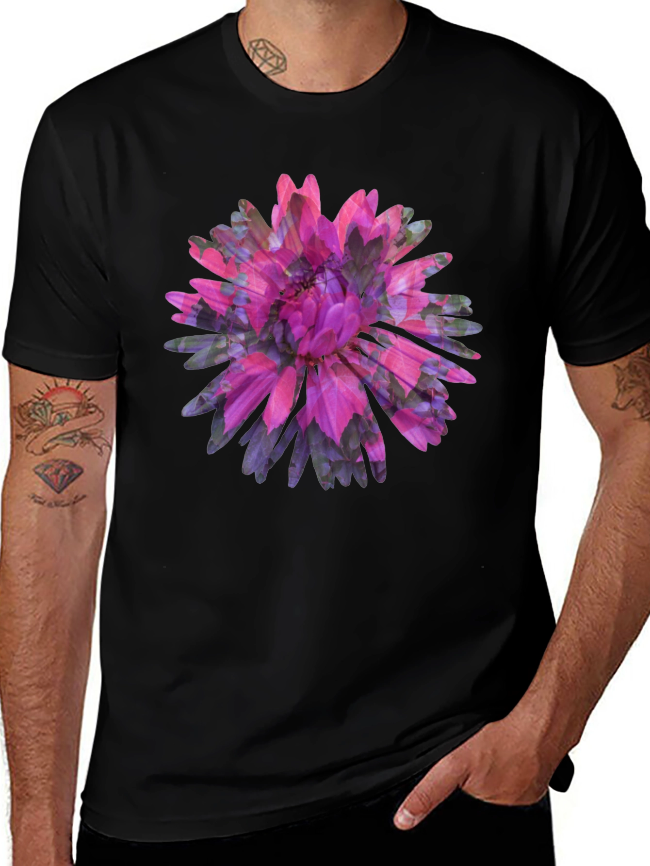 Floral Print Black Tee