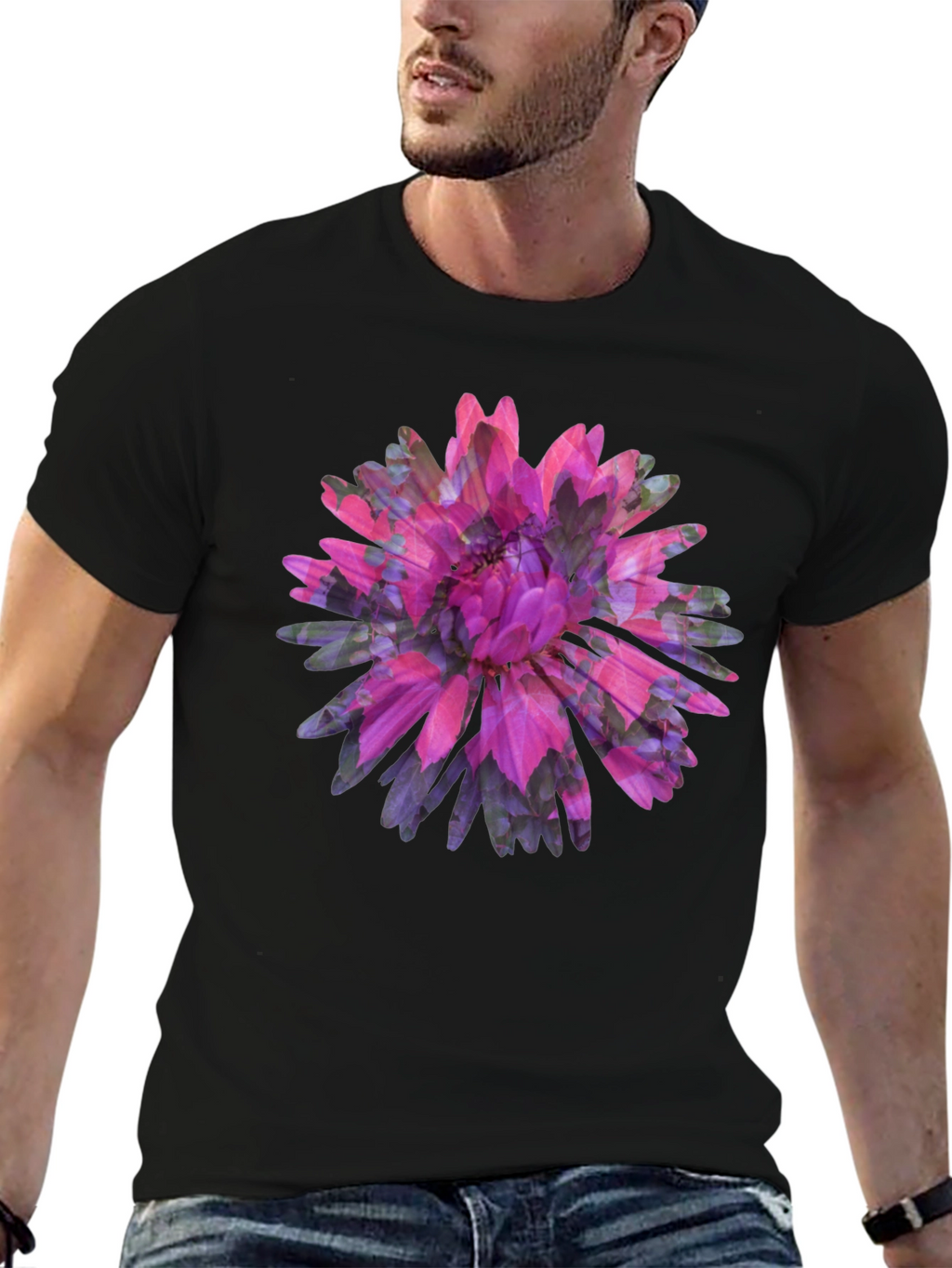 Floral Print Black Tee