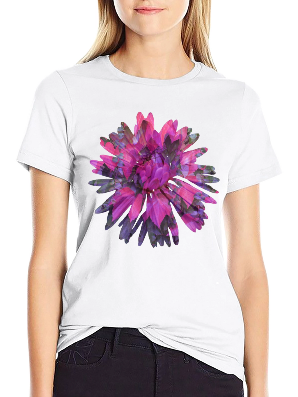 Floral Print Black Tee