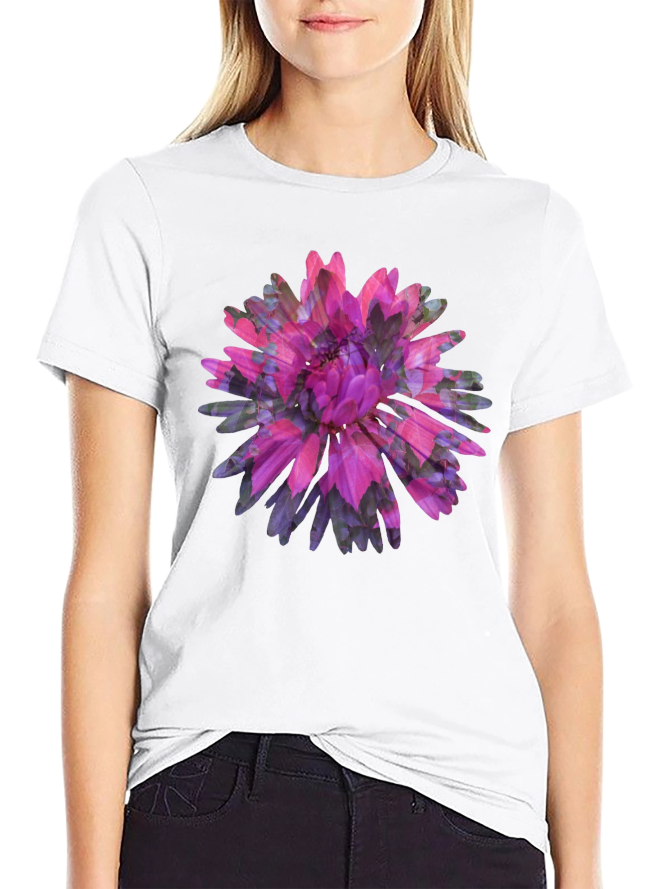 Floral Print Black Tee