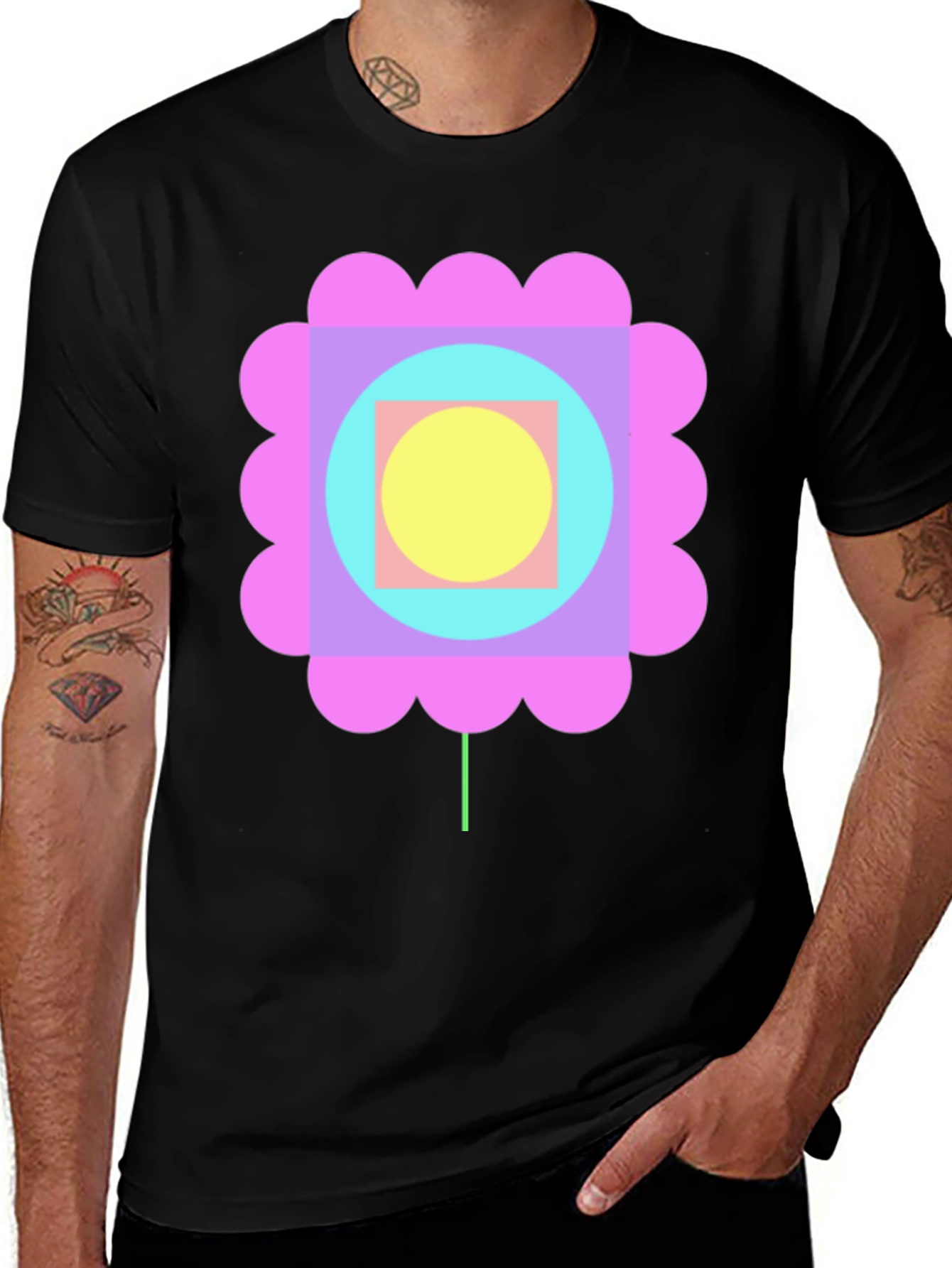Retro Geometric Flower Graphic Tee