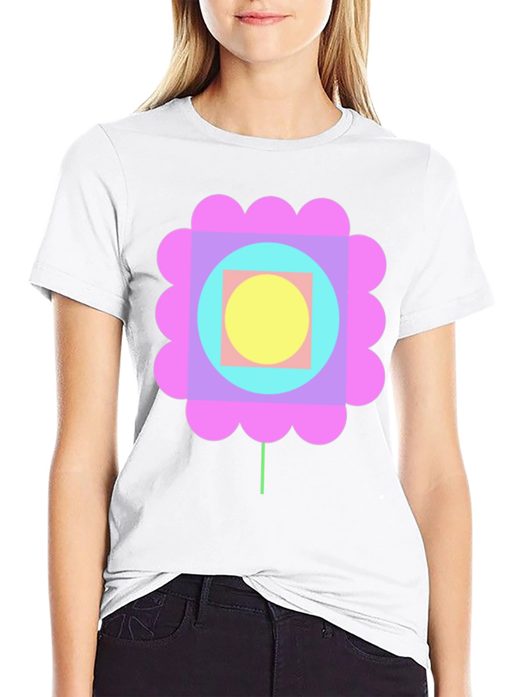 Retro Geometric Flower Graphic Tee