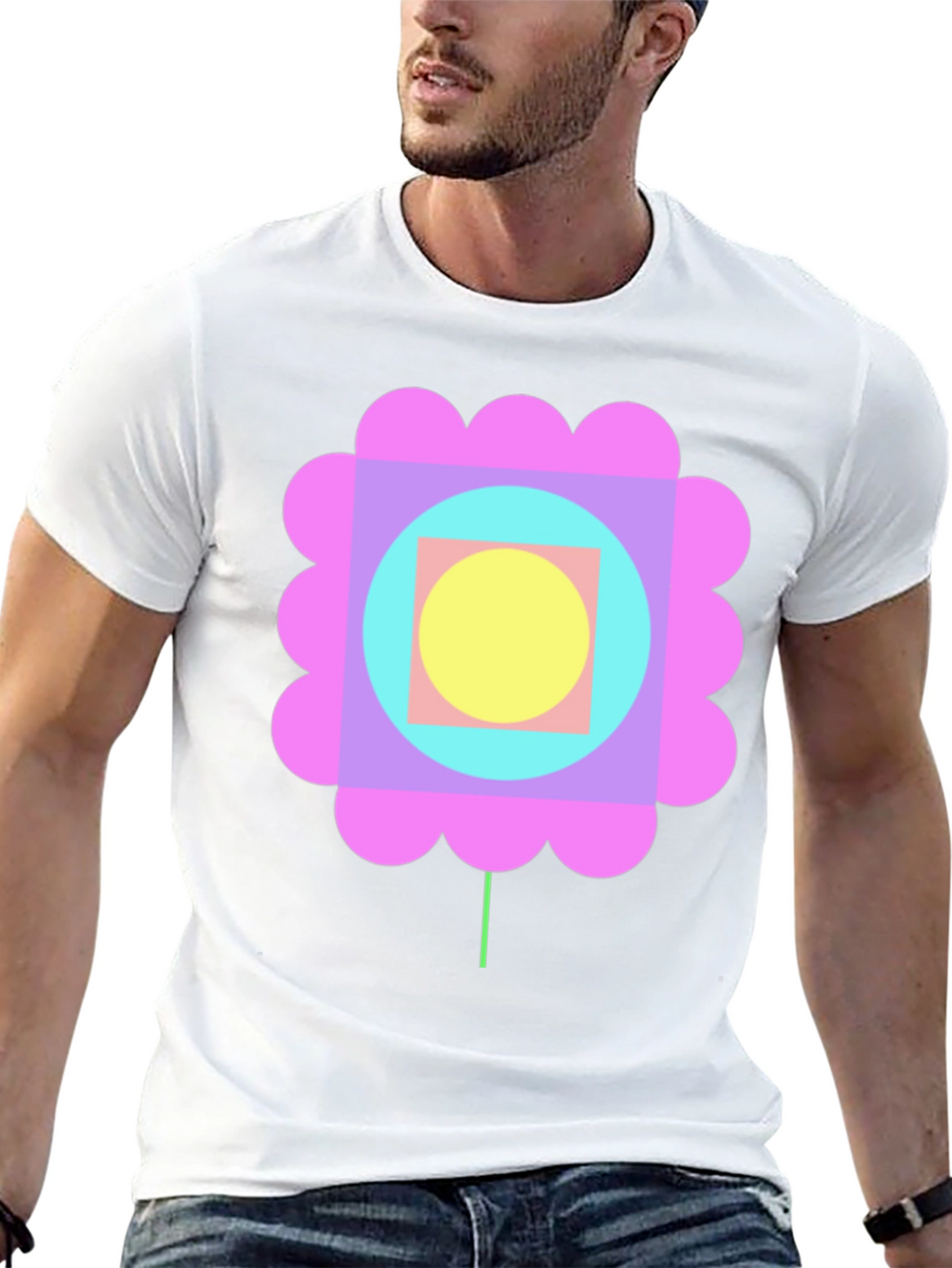Retro Geometric Flower Graphic Tee