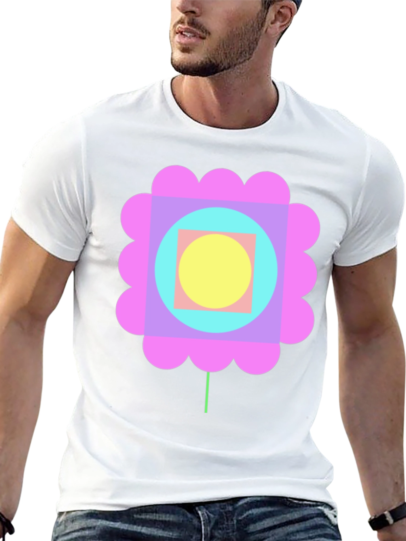 Retro Geometric Flower Graphic Tee