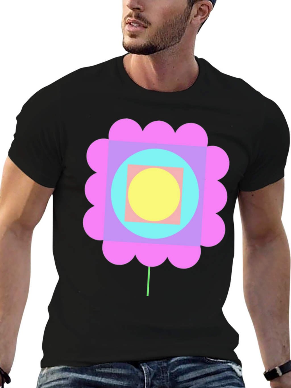 Retro Geometric Flower Graphic Tee