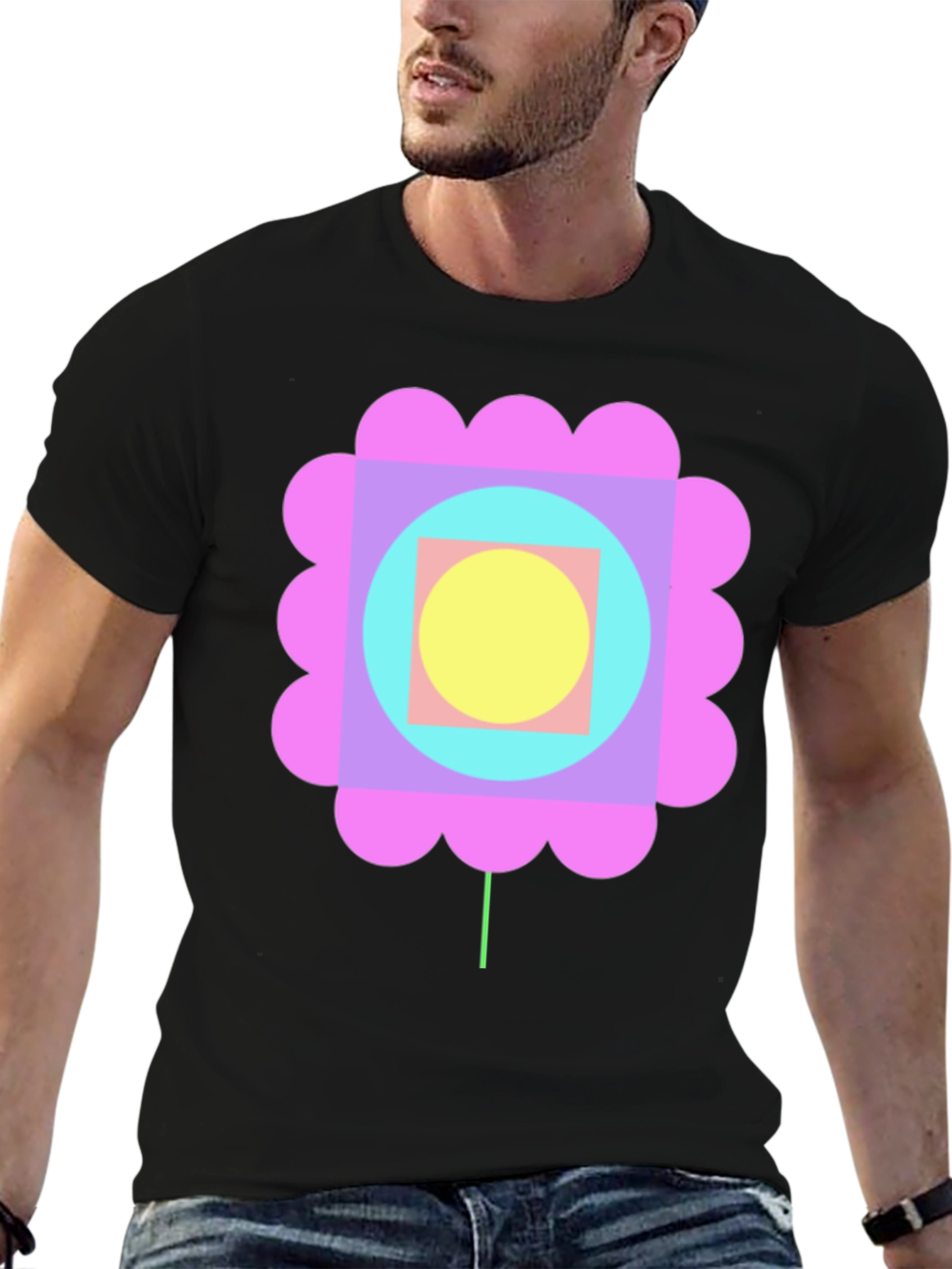 Retro Geometric Flower Graphic Tee
