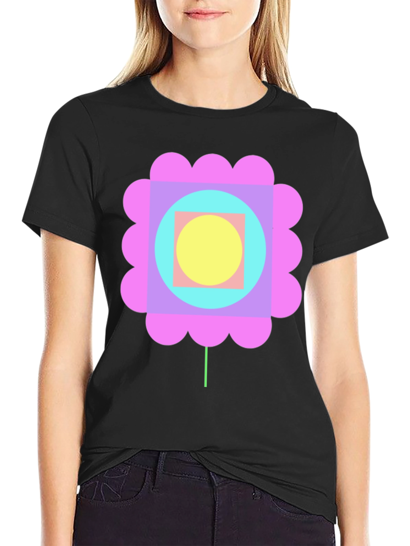 Retro Geometric Flower Graphic Tee