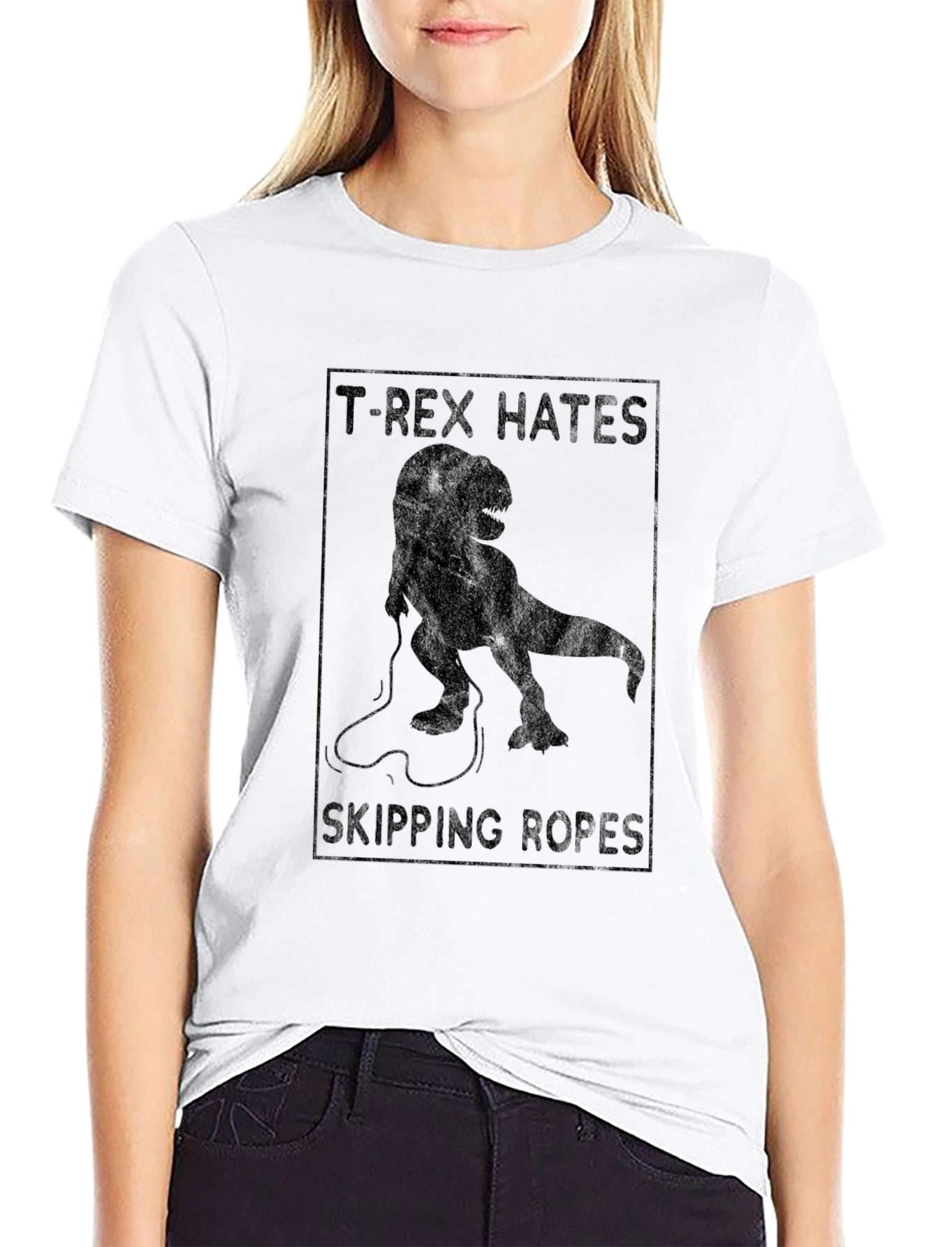 T-Rex Hates Skipping Ropes Black Graphic T-Shirt
