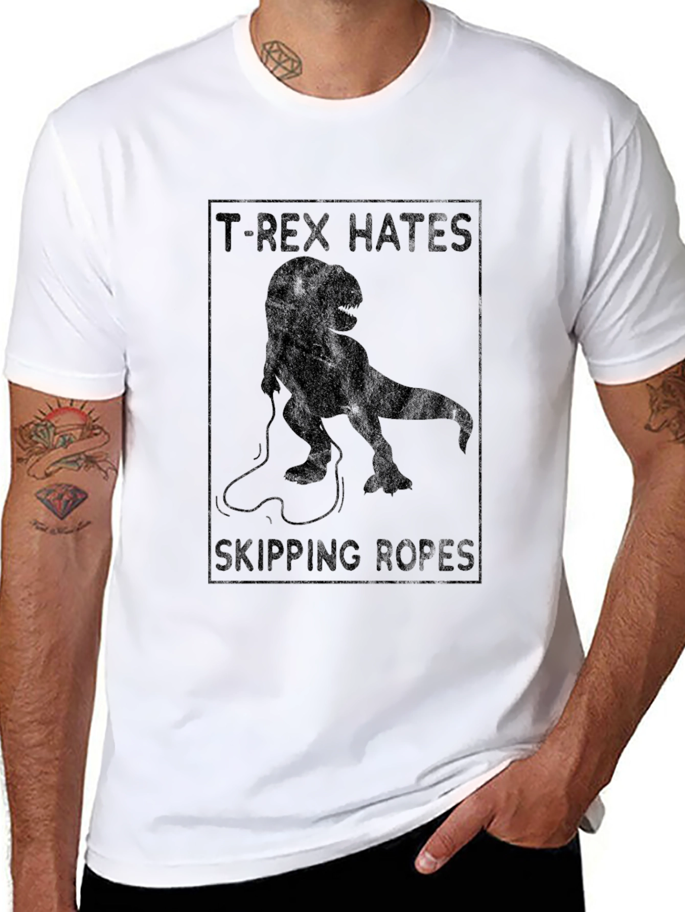 T-Rex Hates Skipping Ropes Black Graphic T-Shirt