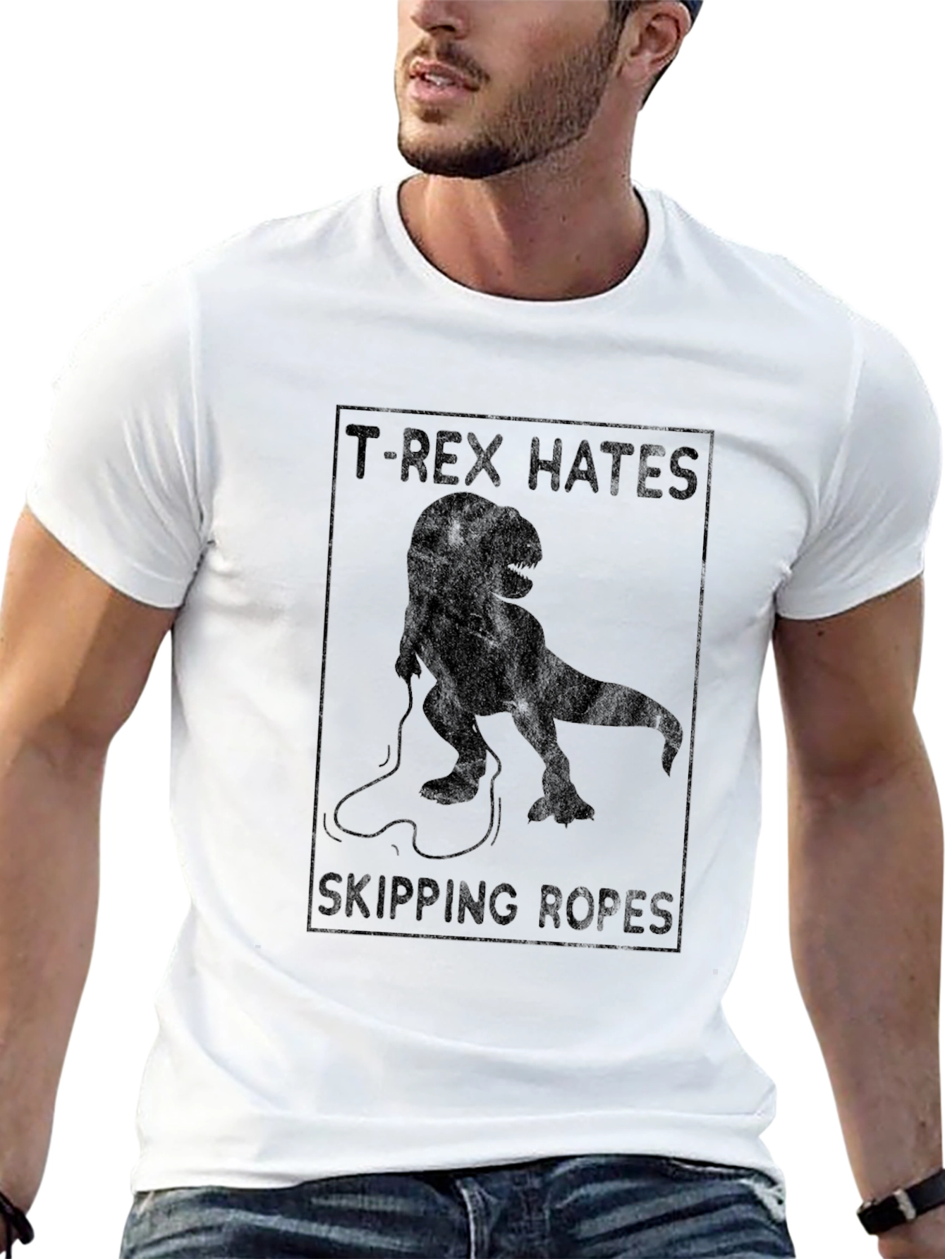 T-Rex Hates Skipping Ropes Black Graphic T-Shirt
