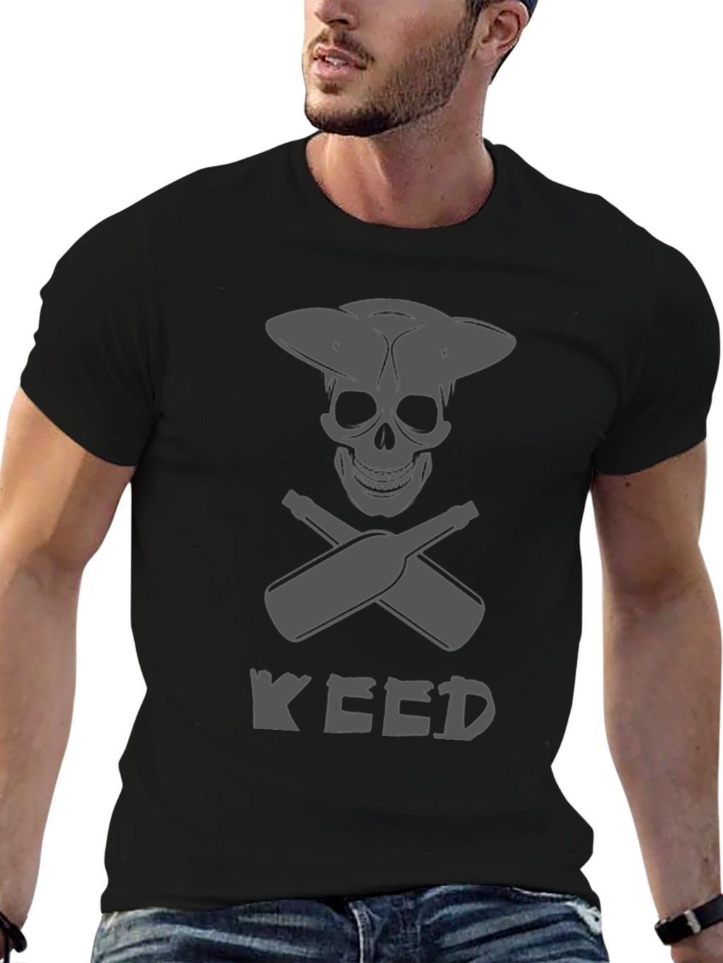 Skull & Crossed Bottles Weed T-Shirt - Black