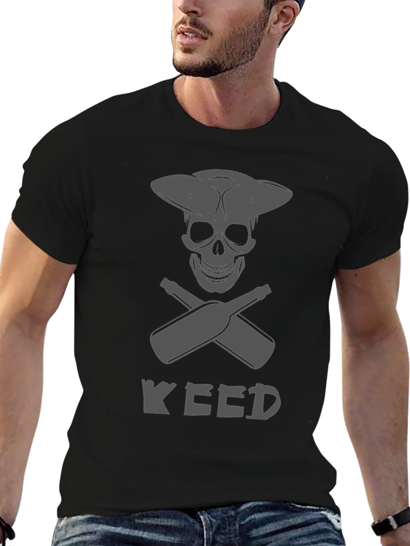 Skull & Crossed Bottles Weed T-Shirt - Black