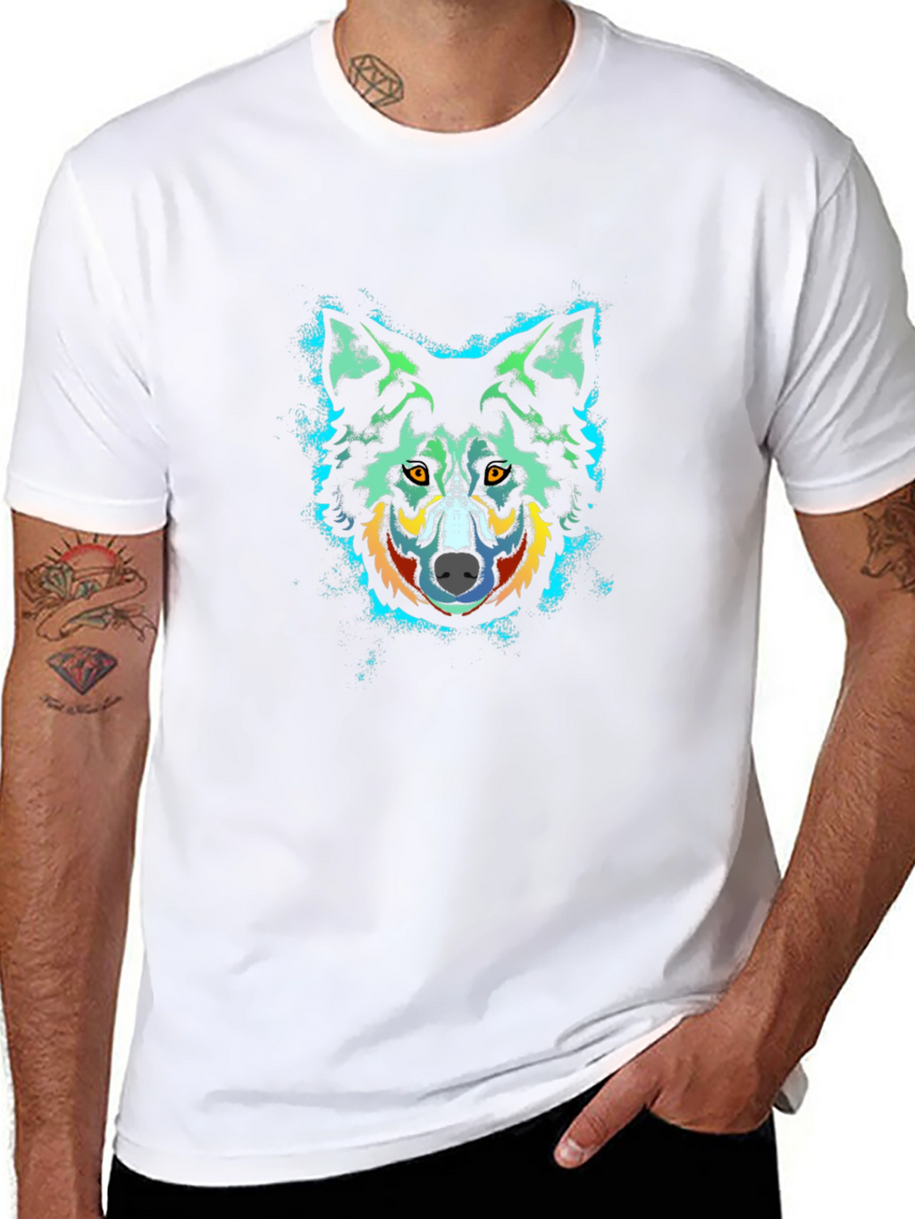 Wolf Graphic Print Crew Neck Black T-Shirt