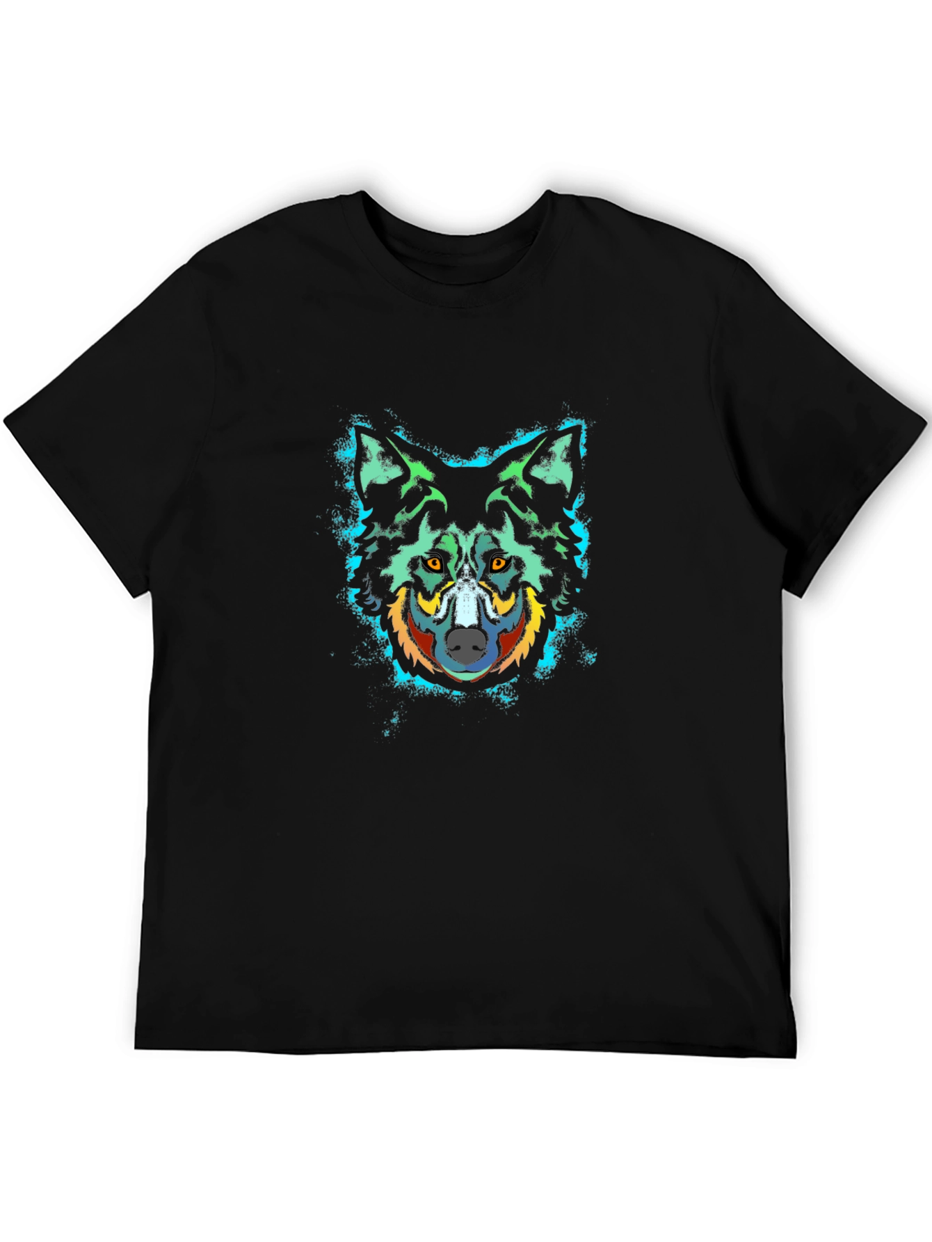 Wolf Graphic Print Crew Neck Black T-Shirt