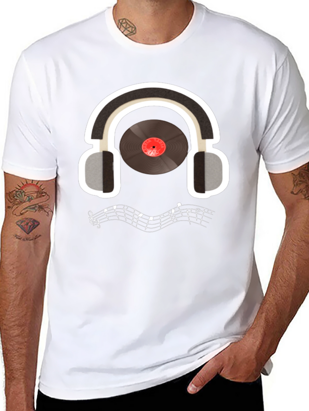 Music Lover T-Shirt: Headphones & Vinyl Design