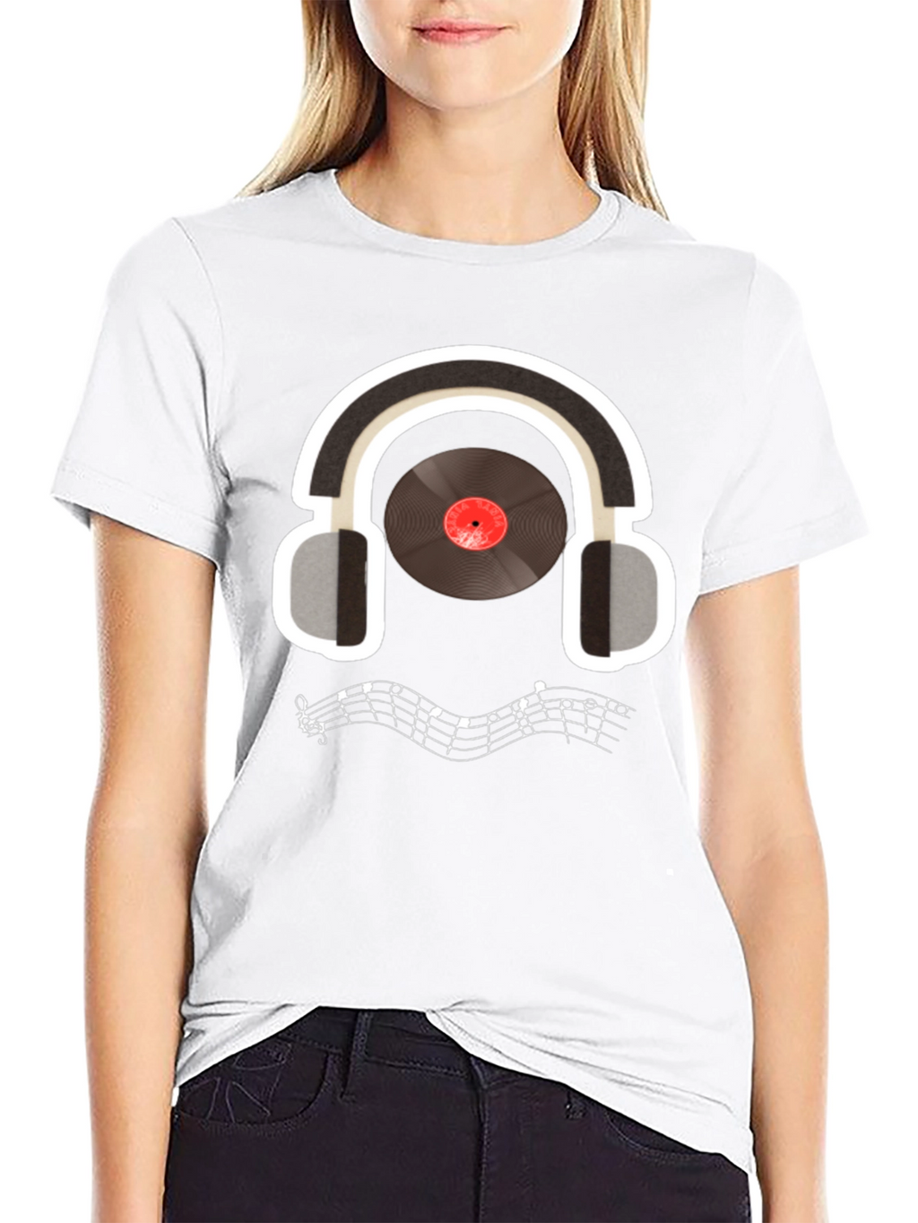 Music Lover T-Shirt: Headphones & Vinyl Design