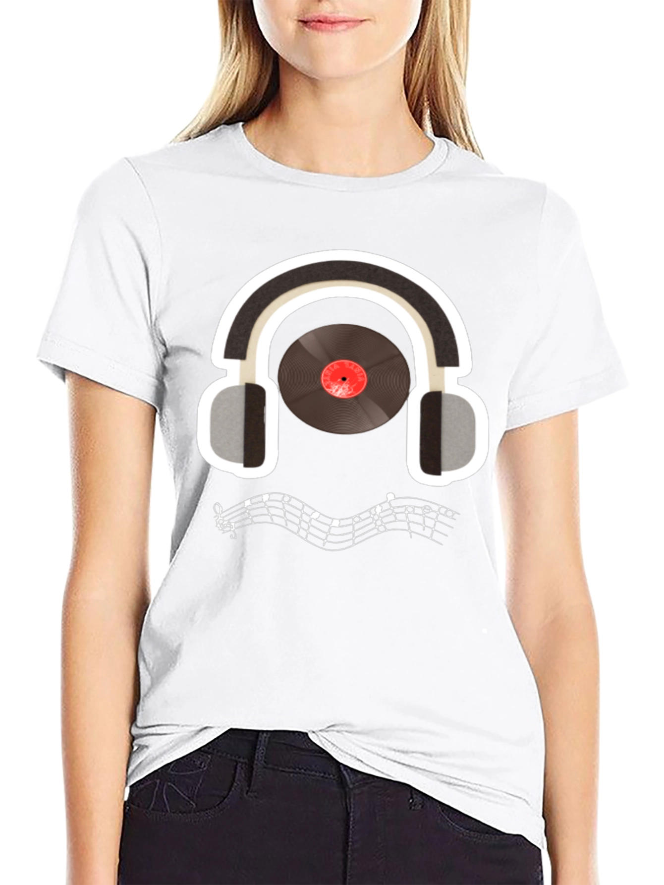 Music Lover T-Shirt: Headphones & Vinyl Design