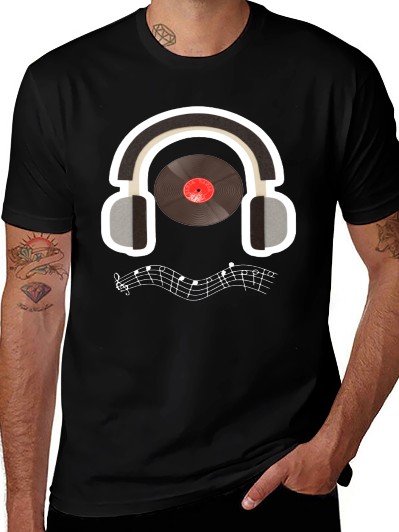 Music Lover T-Shirt: Headphones & Vinyl Design
