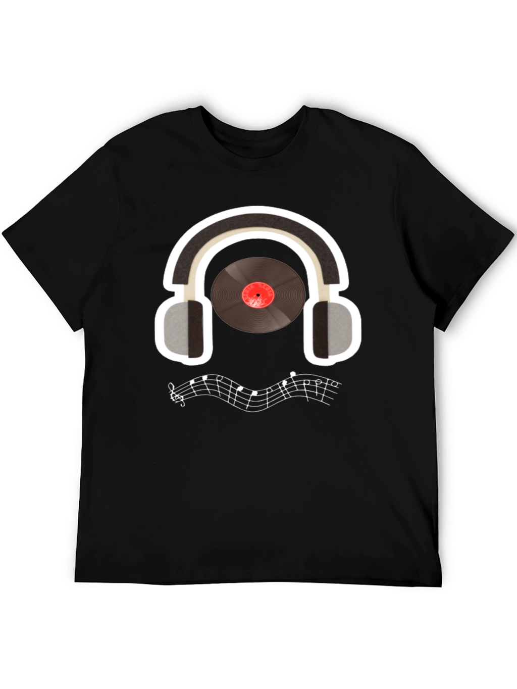 Music Lover T-Shirt: Headphones & Vinyl Design