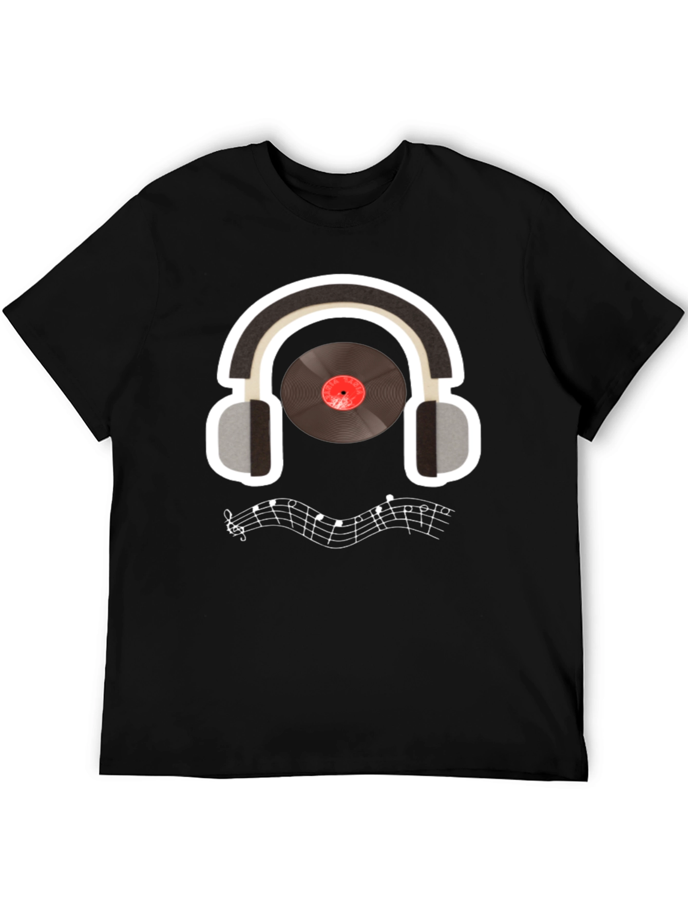Music Lover T-Shirt: Headphones & Vinyl Design