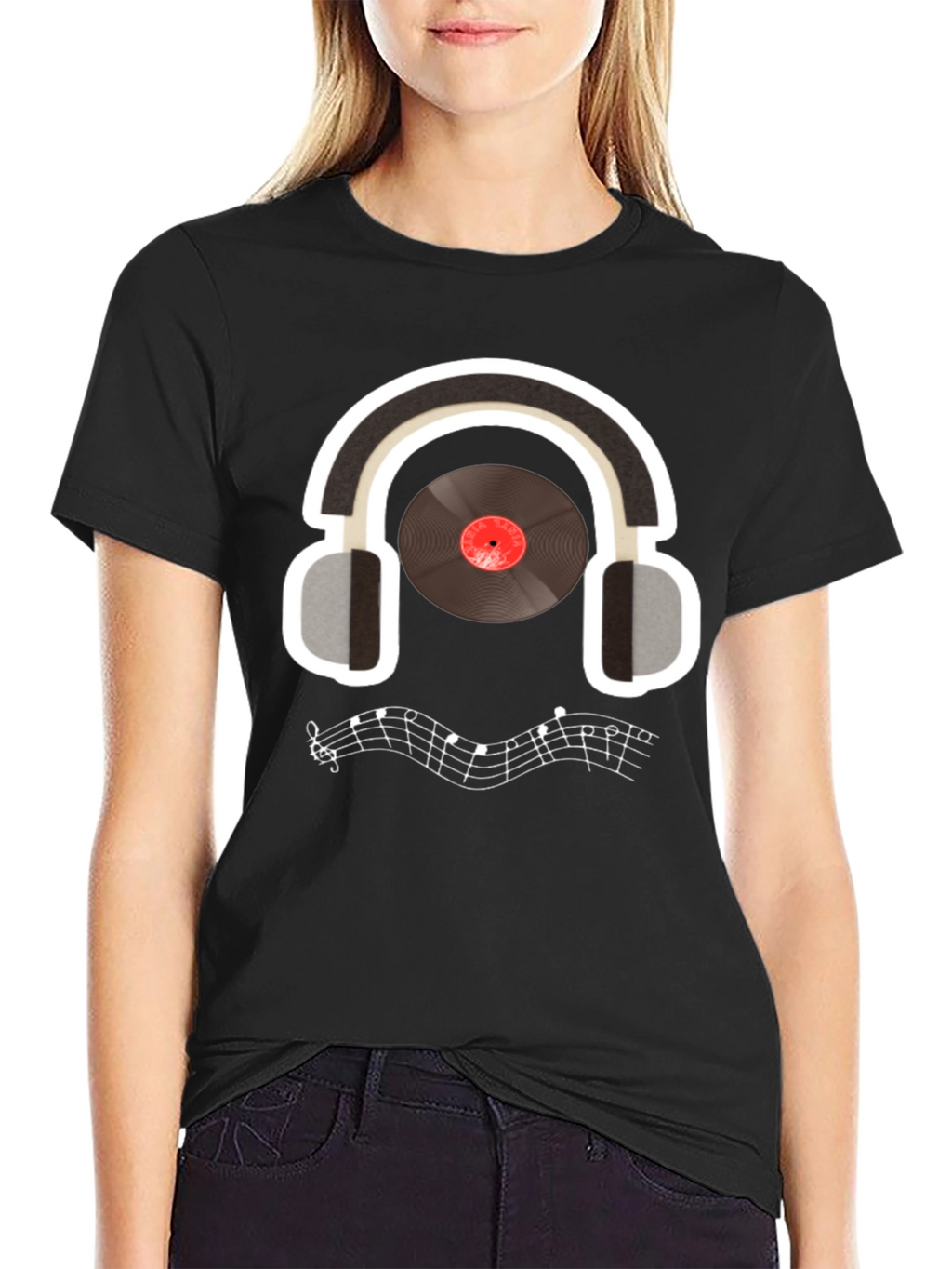 Music Lover T-Shirt: Headphones & Vinyl Design