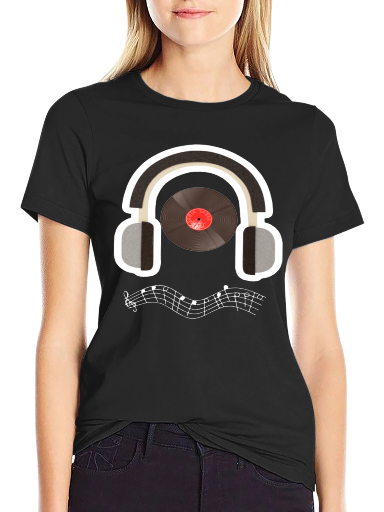 Music Lover T-Shirt: Headphones & Vinyl Design