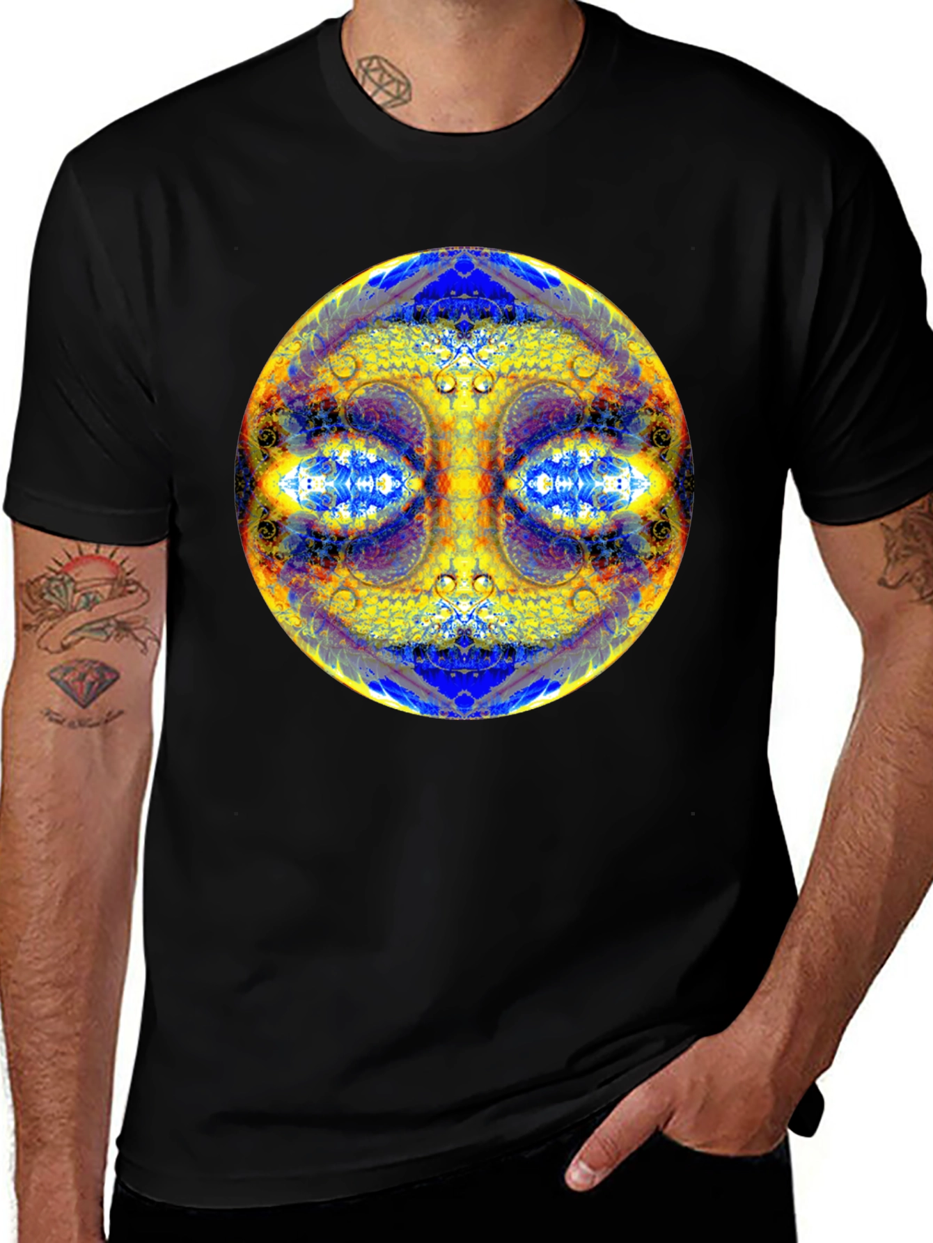 Psychedelic Mandala Graphic Tee - Black Cotton T-Shirt