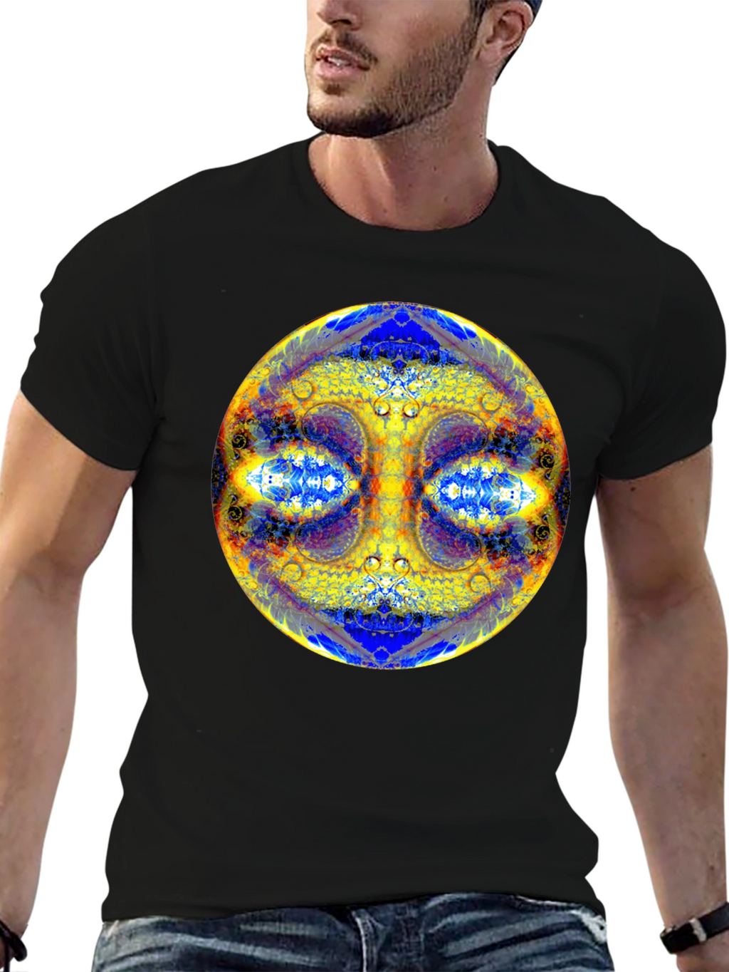 Psychedelic Mandala Graphic Tee - Black Cotton T-Shirt
