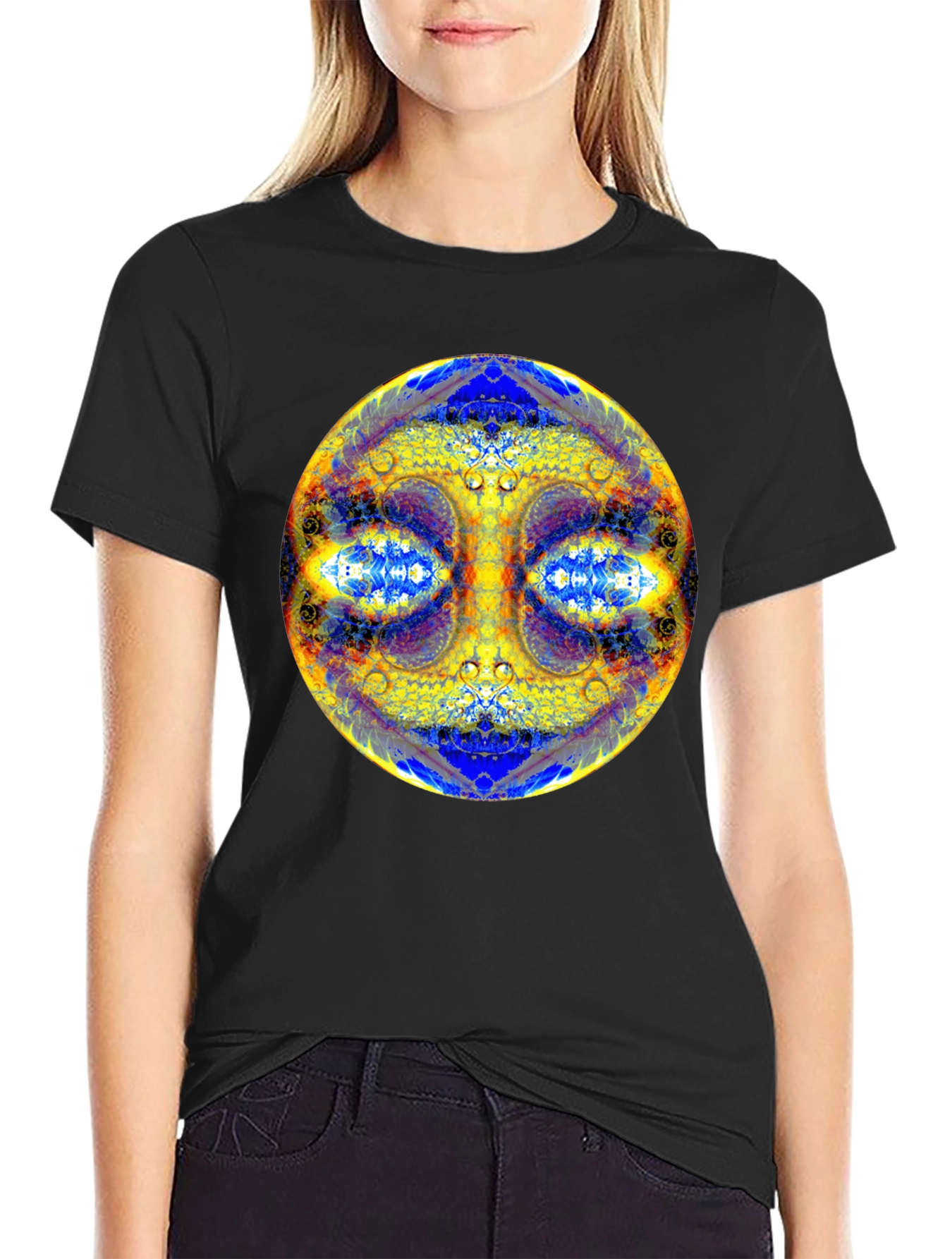 Psychedelic Mandala Graphic Tee - Black Cotton T-Shirt