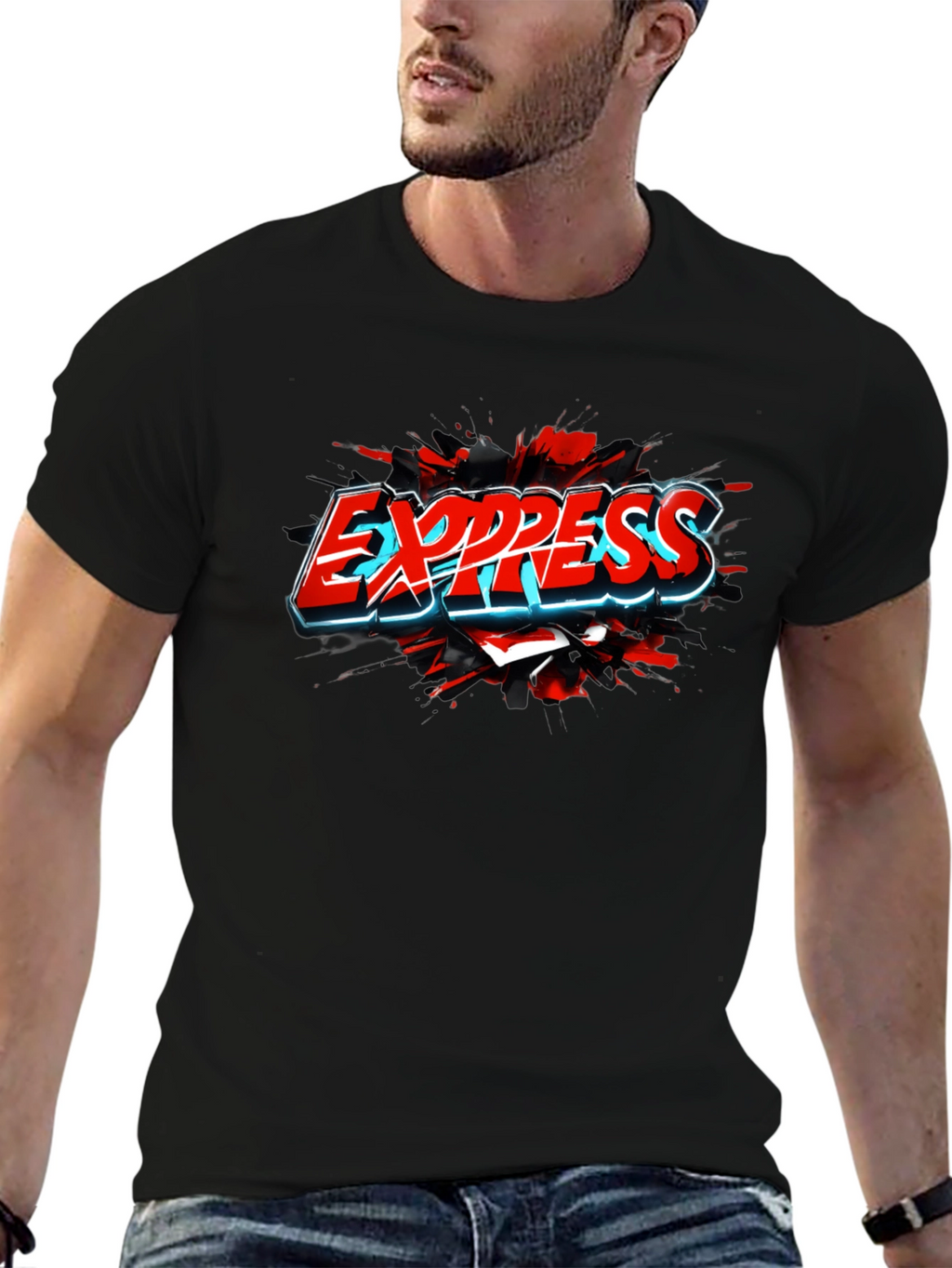 Express T-Shirt - Cool Graphic Print - Black